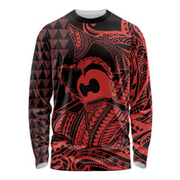 Koa Ikaika Warrior Helmet with Shark Long Sleeve Shirt Red Kakau Style