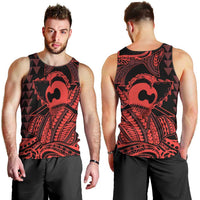 Koa Ikaika Warrior Helmet with Shark Men Tank Top Red Kakau Style LT9 - Polynesian Pride