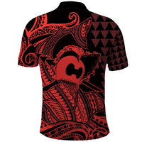 Koa Ikaika Warrior Helmet with Shark Polo Shirt Red Kakau Style