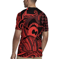 Koa Ikaika Warrior Helmet with Shark Rugby Jersey Red Kakau Style LT9 - Polynesian Pride