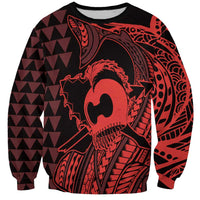 Koa Ikaika Warrior Helmet with Shark Sweatshirt Red Kakau Style LT9 Unisex Red - Polynesian Pride
