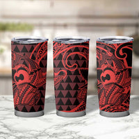 Koa Ikaika Warrior Helmet with Shark Tumbler Cup Red Kakau Style LT9 - Polynesian Pride