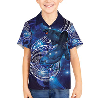 North Island Kokako and South Island Kokako Family Matching Puletasi and Hawaiian Shirt New Zealand Native Bird with Galaxy Vibe