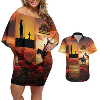 ANZAC Day Film Reel Lest We Forget Couples Matching Off Shoulder Short Dress and Hawaiian Shirt Australia NZ Memorial