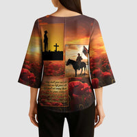 ANZAC Day Film Reel Lest We Forget Kimono Sleeve Blouse Australia NZ Memorial