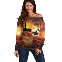 ANZAC Day Film Reel Lest We Forget Off Shoulder Sweater Australia NZ Memorial LT9 Women Red - Polynesian Pride