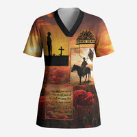ANZAC Day Film Reel Lest We Forget Scrub Top Australia NZ Memorial LT9 Adult Red - Polynesian Pride