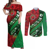 Personalised Cook Islands ANZAC 1915-2026 Filmstrip Couples Matching Off Shoulder Maxi Dress and Long Sleeve Button Shirt Lest We Forget 25 April