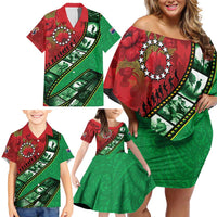 Personalised Cook Islands ANZAC 1915-2026 Filmstrip Family Matching Off Shoulder Short Dress and Hawaiian Shirt Lest We Forget 25 April