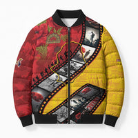 Personalised Niue ANZAC 1915-2026 Filmstrip Bomber Puffer Jacket Lest We Forget 25 April LT9 Unisex Gold - Polynesian Pride