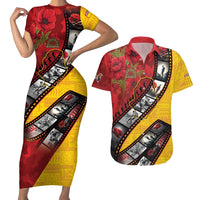 Personalised Niue ANZAC 1915-2026 Filmstrip Couples Matching Short Sleeve Bodycon Dress and Hawaiian Shirt Lest We Forget 25 April LT9 Gold - Polynesian Pride