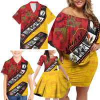 Personalised Niue ANZAC 1915-2026 Filmstrip Family Matching Off Shoulder Short Dress and Hawaiian Shirt Lest We Forget 25 April LT9 - Polynesian Pride
