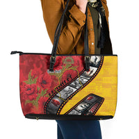 Personalised Niue ANZAC 1915-2026 Filmstrip Leather Tote Bag Lest We Forget 25 April LT9 - Polynesian Pride