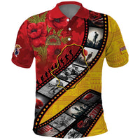 Personalised Niue ANZAC 1915-2026 Filmstrip Polo Shirt Lest We Forget 25 April LT9 Gold - Polynesian Pride