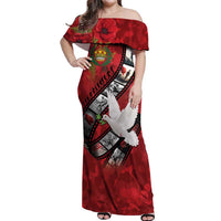 Personalised Tonga ANZAC 1915-2026 Filmstrip Off Shoulder Maxi Dress Lest We Forget 25 April LT9 Women Red - Polynesian Pride