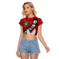 Personalised Tonga ANZAC 1915-2026 Filmstrip Raglan Cropped T Shirt Lest We Forget 25 April LT9 Female Red - Polynesian Pride