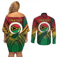 Personalised Vanuatu Yumi 44th Indipendens Dei Couples Matching Off Shoulder Short Dress and Long Sleeve Button Shirt Vanuatuan Broad Tusk with Polynesian Tribal LT9 - Polynesian Pride