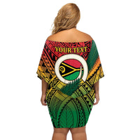 Personalised Vanuatu Yumi 44th Indipendens Dei Off Shoulder Short Dress Vanuatuan Broad Tusk with Polynesian Tribal LT9 - Polynesian Pride