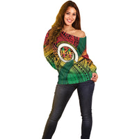 Personalised Vanuatu Yumi 44th Indipendens Dei Off Shoulder Sweater Vanuatuan Broad Tusk with Polynesian Tribal