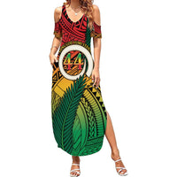 Personalised Vanuatu Yumi 44th Indipendens Dei Summer Maxi Dress Vanuatuan Broad Tusk with Polynesian Tribal LT9 Women Reggae - Polynesian Pride