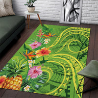 Polynesian Tribal Flower Tattoo Area Rug Special Lime Green Vibe