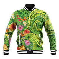 Polynesian Tribal Flower Tattoo Baseball Jacket Special Lime Green Vibe LT9 Unisex Lime Green - Polynesian Pride