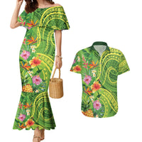 Polynesian Tribal Flower Tattoo Couples Matching Mermaid Dress and Hawaiian Shirt Special Lime Green Vibe LT9 Lime Green - Polynesian Pride
