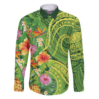 Polynesian Tribal Flower Tattoo Family Matching Off Shoulder Short Dress and Hawaiian Shirt Special Lime Green Vibe
