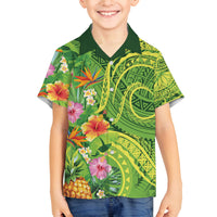 Polynesian Tribal Flower Tattoo Family Matching Off Shoulder Short Dress and Hawaiian Shirt Special Lime Green Vibe