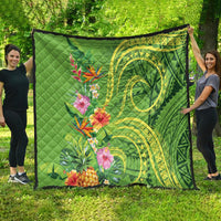 Polynesian Tribal Flower Tattoo Quilt Special Lime Green Vibe