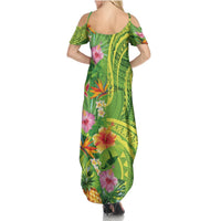 Polynesian Tribal Flower Tattoo Summer Maxi Dress Special Lime Green Vibe LT9 - Polynesian Pride