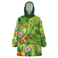 Polynesian Tribal Flower Tattoo Wearable Blanket Hoodie Special Lime Green Vibe LT9 One Size Lime Green - Polynesian Pride
