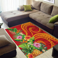 Polynesian Tribal Flower Tattoo Area Rug Special Vermilion Vibe