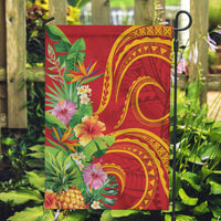 Polynesian Tribal Flower Tattoo Garden Flag Special Vermilion Vibe LT9 Garden Flag Brownish-red - Polynesian Pride