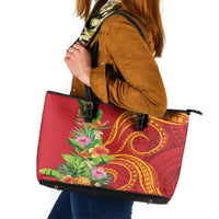 Polynesian Tribal Flower Tattoo Leather Tote Bag Special Vermilion Vibe LT9 Brownish-red - Polynesian Pride