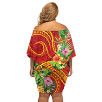 Polynesian Tribal Flower Tattoo Off Shoulder Short Dress Special Vermilion Vibe LT9 - Polynesian Pride