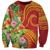 Polynesian Tribal Flower Tattoo Sweatshirt Special Vermilion Vibe LT9 Unisex Brownish-red - Polynesian Pride