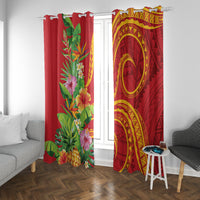 Polynesian Tribal Flower Tattoo Window Curtain Special Vermilion Vibe LT9 With Grommets Brownish-red - Polynesian Pride