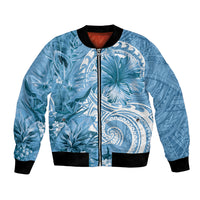 Polynesian Hibiscus Flower Tribal Bomber Jacket Blue Color LT9 Unisex Blue - Polynesian Pride