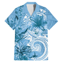Polynesian Hibiscus Flower Tribal Family Matching Mermaid Dress and Hawaiian Shirt Blue Color