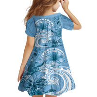 Polynesian Hibiscus Flower Tribal Family Matching Tank Maxi Dress and Hawaiian Shirt Blue Color