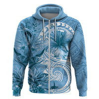 Polynesian Hibiscus Flower Tribal Hoodie Blue Color LT9 Zip Hoodie Blue - Polynesian Pride