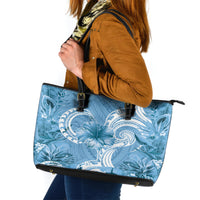 Polynesian Hibiscus Flower Tribal Leather Tote Bag Blue Color LT9 Blue - Polynesian Pride