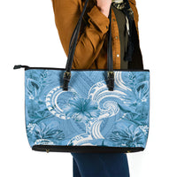 Polynesian Hibiscus Flower Tribal Leather Tote Bag Blue Color LT9 - Polynesian Pride