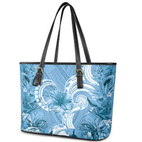 Polynesian Hibiscus Flower Tribal Leather Tote Bag Blue Color LT9 - Polynesian Pride