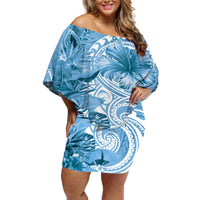 Polynesian Hibiscus Flower Tribal Off Shoulder Short Dress Blue Color LT9 Women Blue - Polynesian Pride