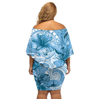 Polynesian Hibiscus Flower Tribal Off Shoulder Short Dress Blue Color LT9 - Polynesian Pride