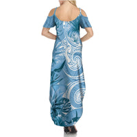 Polynesian Hibiscus Flower Tribal Summer Maxi Dress Blue Color LT9 - Polynesian Pride