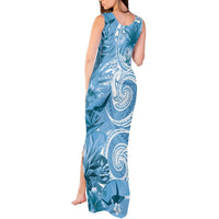 Polynesian Hibiscus Flower Tribal Tank Maxi Dress Blue Color LT9 - Polynesian Pride