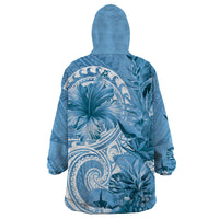Polynesian Hibiscus Flower Tribal Wearable Blanket Hoodie Blue Color LT9 - Polynesian Pride